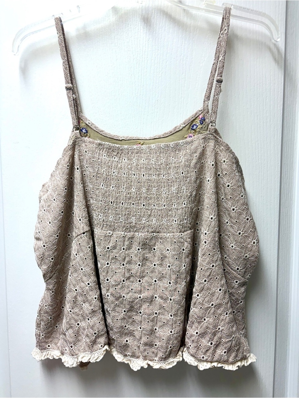 POL Boho Embroidered Olive Green and Taupe Lace Tank Top Pink/Purple Coquette💕 - Picture 2 of 14
